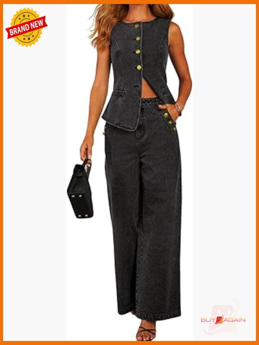 Women's 2 Piece Denim Set - Sleeveless Vest Top & Wide Leg Jeans Outfit